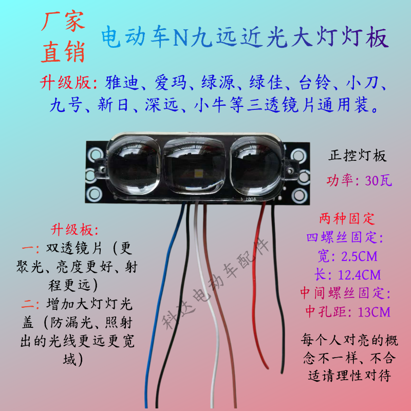 电动车远近光大灯灯板九号深远灯芯雅迪台铃小刀绿源绿佳三透镜片
