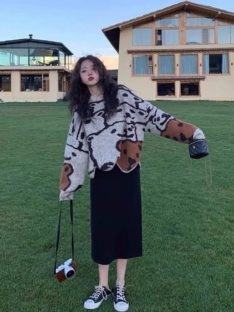 MATERNITY SUIT SPRING AND AUTUMN NEW KNITTED SWEATER FASHION JACKET FLEECE BELLY SUPPORT SKIRT TWO-PIECE SET WINTER AUTUMN AND WINTER