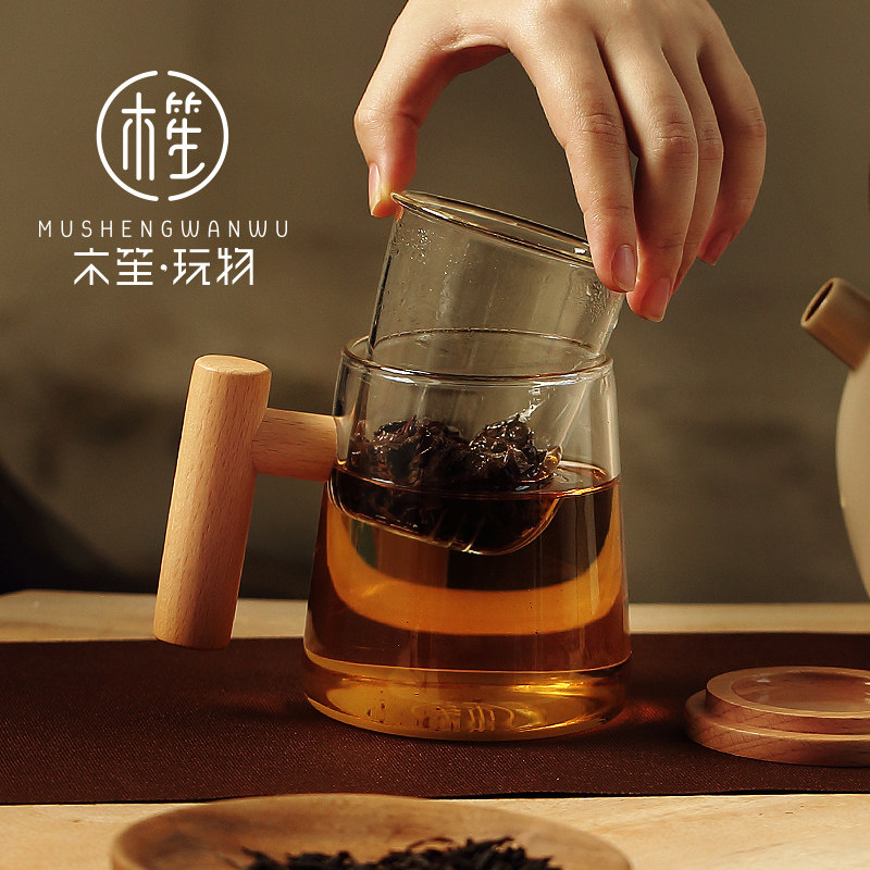 速发办公室茶水泡离分茶杯日式家杯玻璃杯过滤水杯花茶用带盖马克
