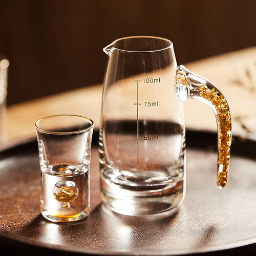 速发高档金酒白酒分酒器杯装水晶玻璃一口套小盏创意家用酒盅箔壶