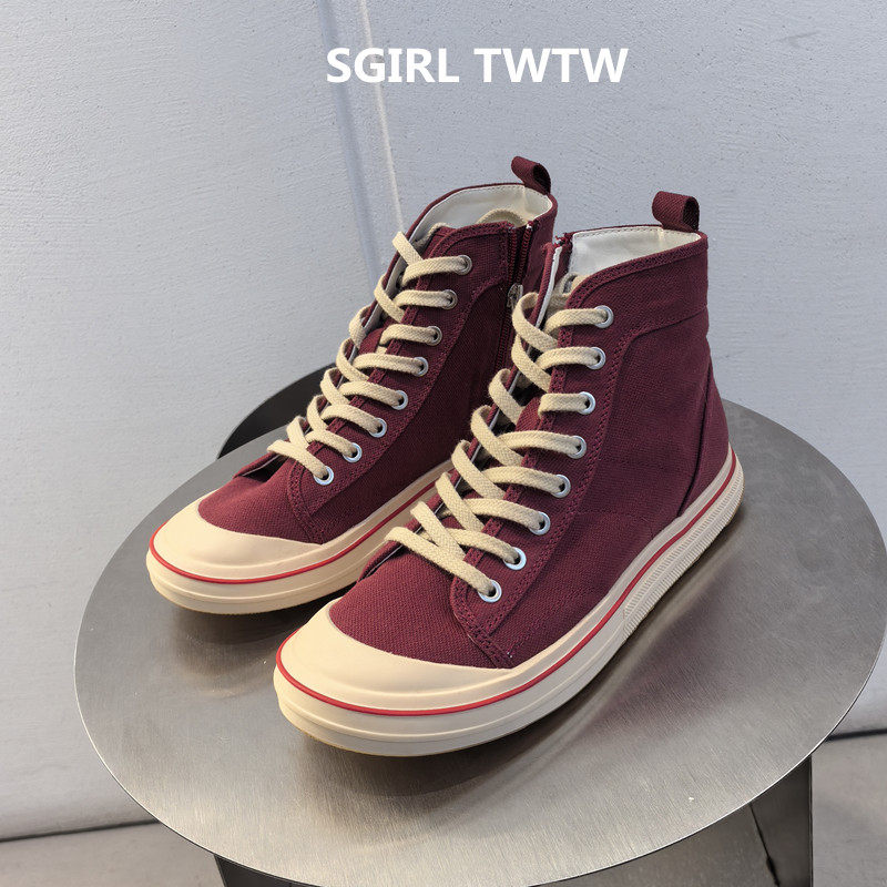 SGIRL TWTW2025年夏季新款超软平底圆头系带帆布休闲高帮鞋女鞋潮