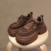 新款 真皮磨砂皮厚底系带松糕鞋 柔软舒适大头鞋 2024年秋季 面包鞋 女