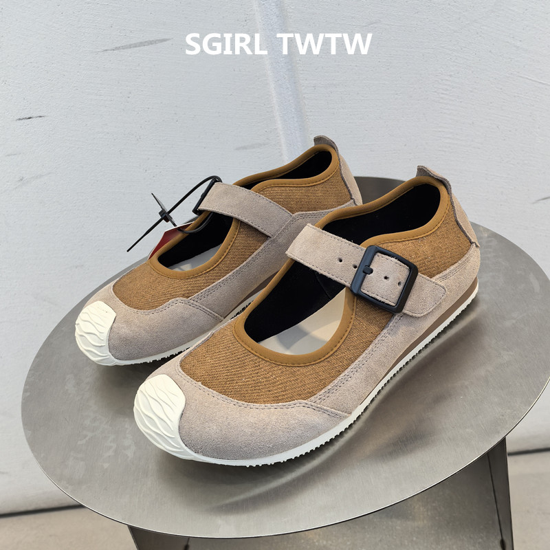 SGIRL TWTW2025年春夏新款真皮一字搭扣浅口平底玛丽珍单鞋女鞋潮