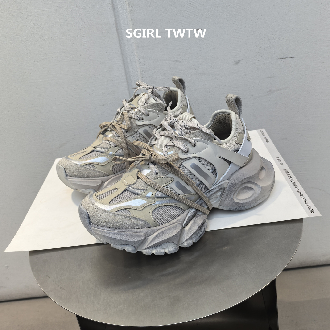 SGIRL TWTW2026年春季新款真皮拼色绑带厚底防滑透气休闲老爹鞋女