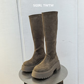 新款 SGIRL TWTW2025年秋季 超软厚底高筒靴显瘦百搭弹力靴长靴女靴