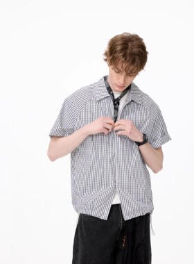 NEOKOEN原WEERE复古格纹短袖衬衫男夏季宽松休闲格子衬衣半袖上衣