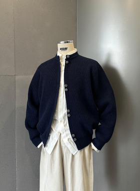 WEERE秋冬加厚圆领宽松毛衣松弛感慵懒多纽扣简约针织开衫