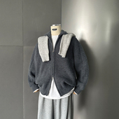 WEERE秋冬重磅针织双拉链外套原创慵懒宽松休闲可翻高领毛衣开衫