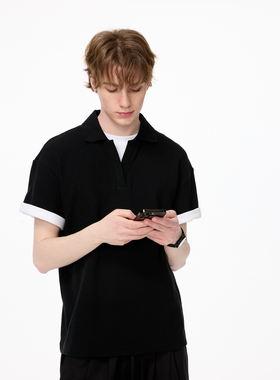 NEOKOEN原WEERE华夫格肌理感假两件短袖t恤男polo衫通勤休闲上衣