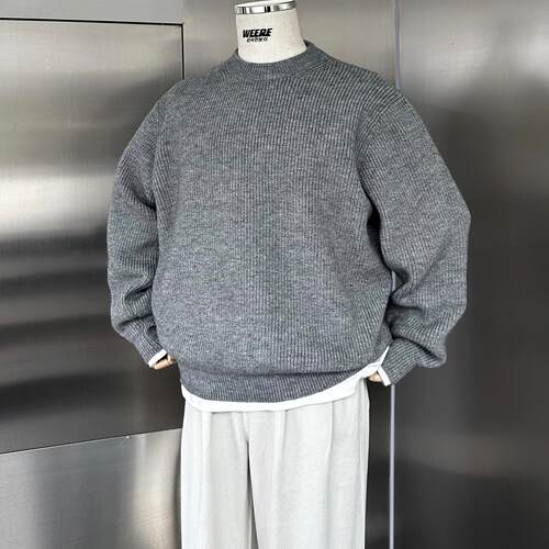 WEERE秋冬纯色简约圆领男士毛衣