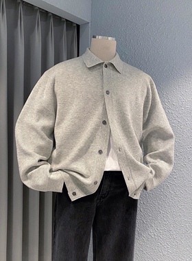 WEERE秋冬新款长袖针织衫百搭翻领宽松慵懒休闲外套