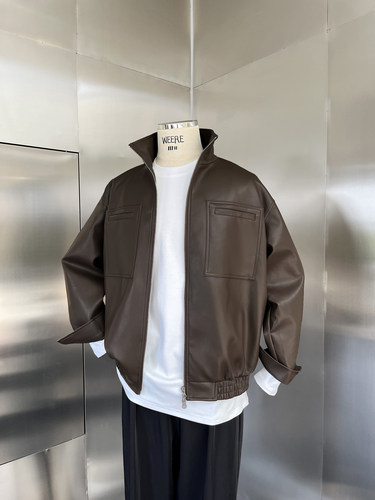 WEERE软糯感高领短款PU夹克外套