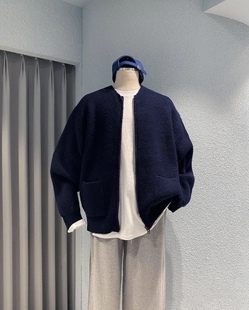 WEERE男士秋冬外套原创慵懒风针织毛衣开衫男休闲宽松拉链针织衫