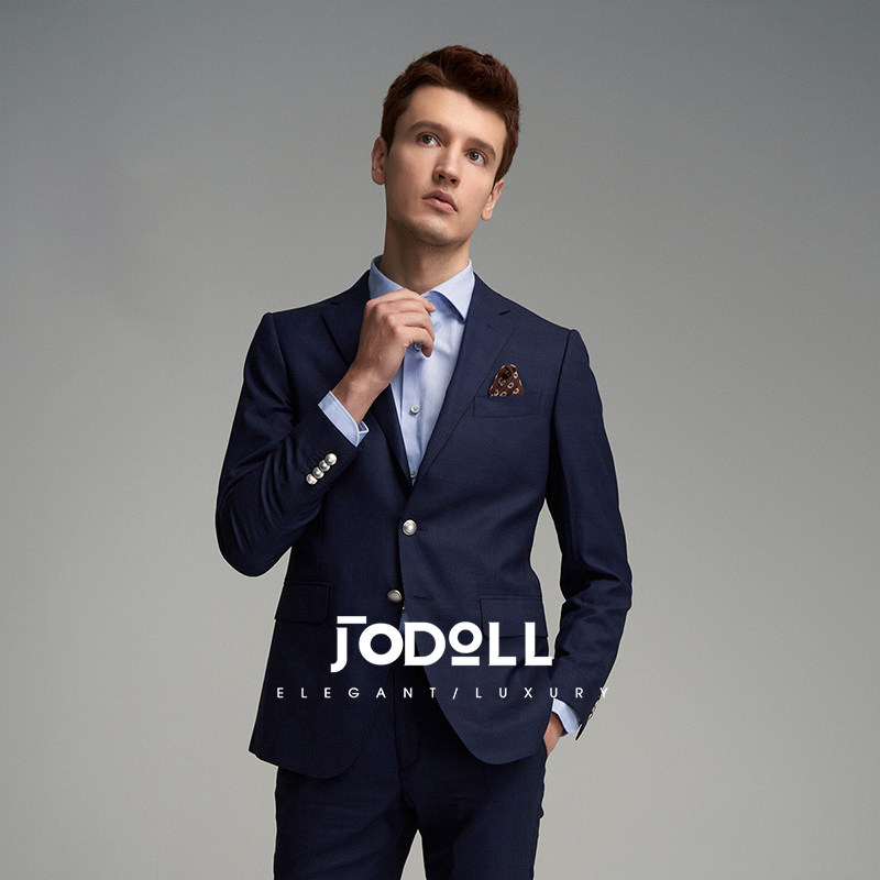 JODOLL乔顿【桑蚕丝羊毛】西服男商务正装修身潮流格纹小西装外