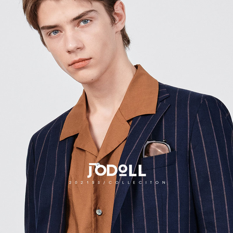 JODOLL乔顿韩版潮流条纹西服套装上衣男商务修身棉麻西服外套