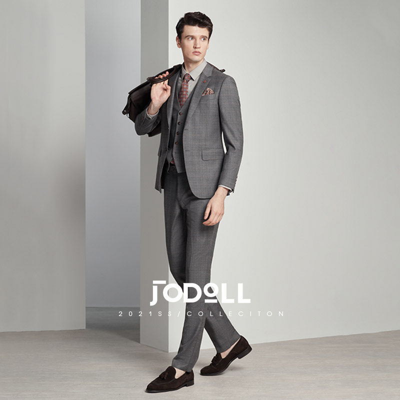 JODOLL乔顿商场同款男士西服套装100%纯羊毛时尚婚庆格纹西