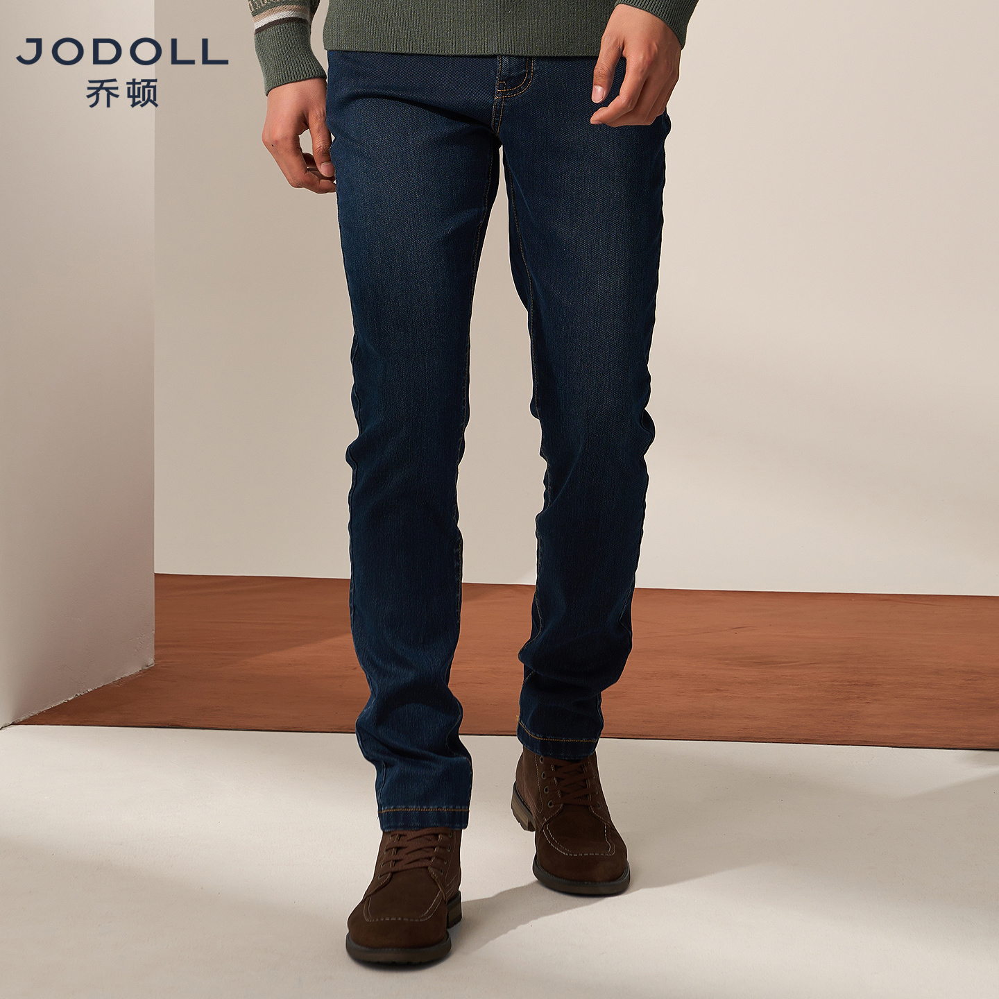 jodoll乔顿男士水洗牛仔裤25年秋冬日常斜纹柔棉直筒休闲裤蓝色