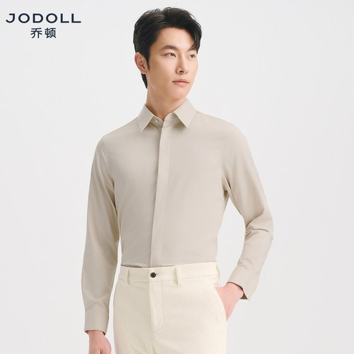 JODOLL翻领商务休闲纯色长袖衬衫