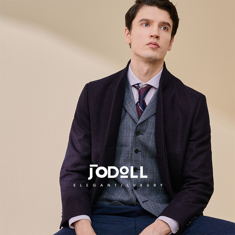 JODOLL乔顿男士立领羊毛大衣洋气绛紫色潮流休闲百搭毛呢大衣外