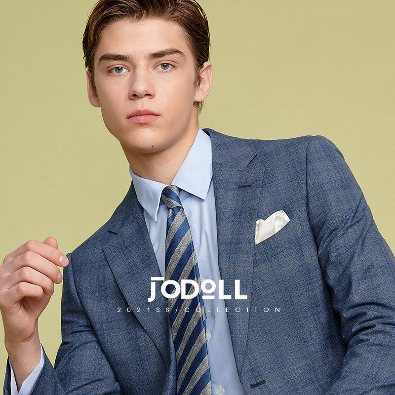 JODOLL乔顿男士【桑蚕丝】】商务西服韩版潮流格纹修身羊毛小西