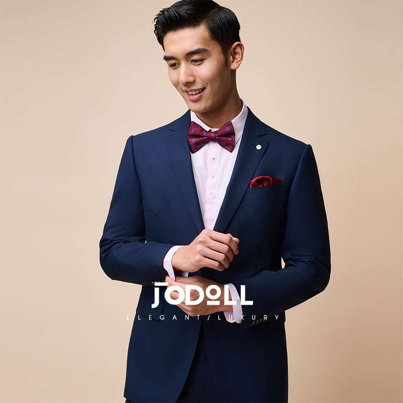 JODOLL乔顿【羊毛桑蚕丝】西服套装上衣男商务正装藏青色西装外