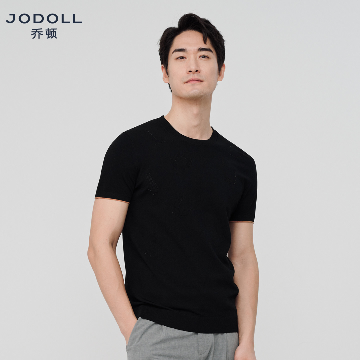 [舒适品质]Jodoll乔顿夏季黑色圆领短袖T恤男士简约休闲体恤衫