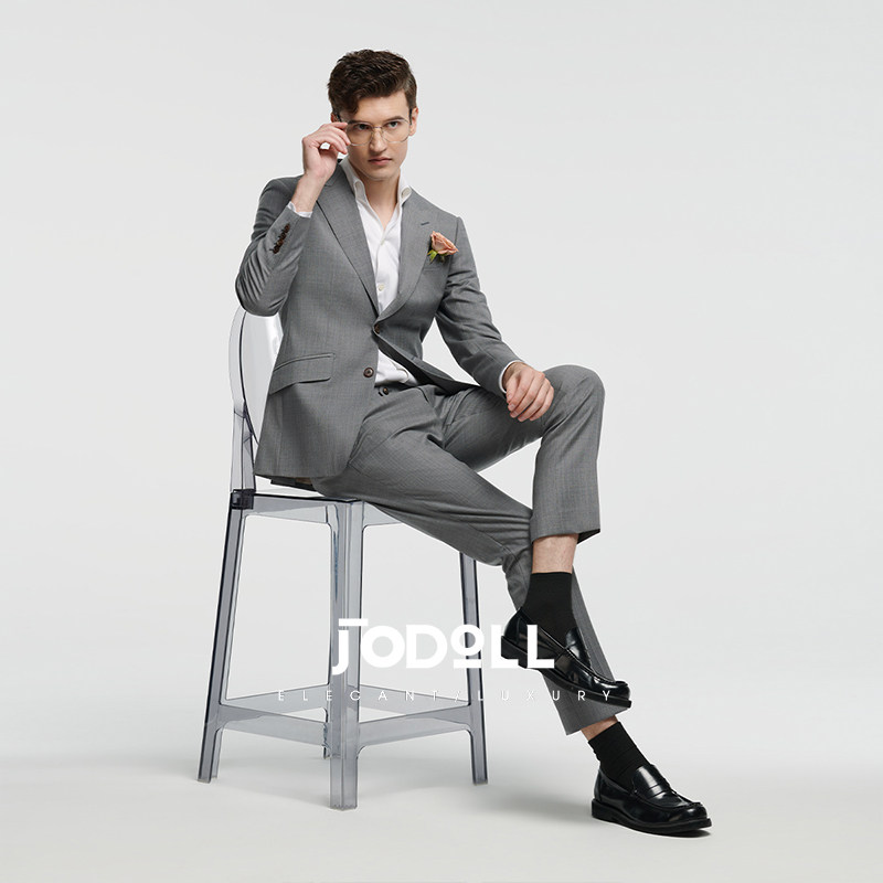 JODOLL乔顿【100%绵羊毛】西服套装男士商务正装修身职场灰
