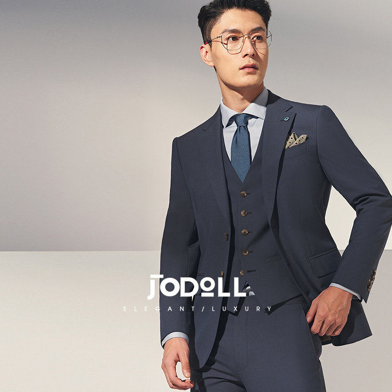 [商场正价款]乔顿男灰蓝色西装商务正装修身绵羊毛西服套装上衣