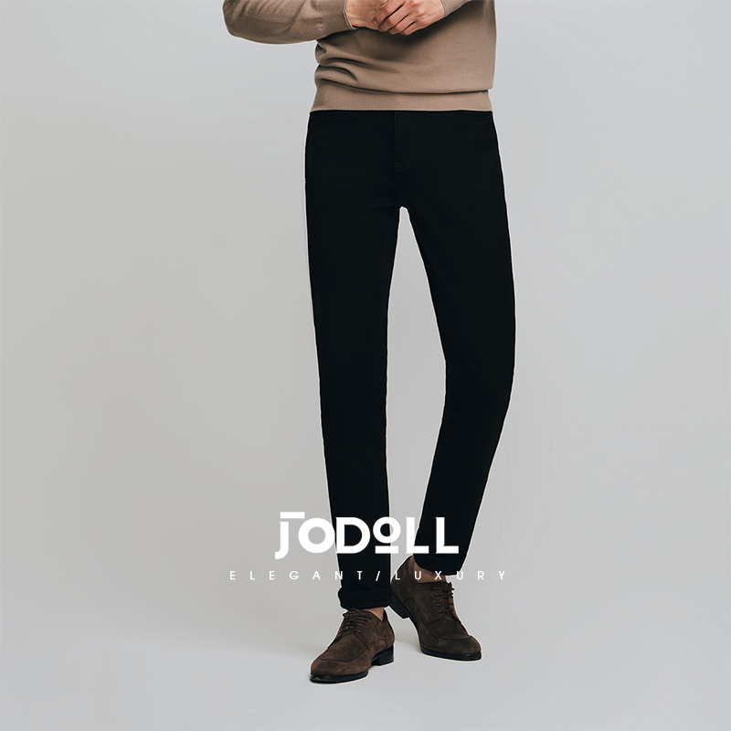 乔顿潮流百搭黑色微弹修身牛仔裤