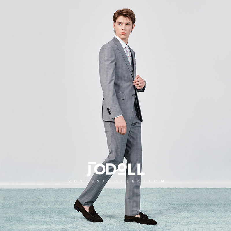 JODOLL乔顿秋冬男修身西服套装韩版商务正装竖条纹羊毛西装套装