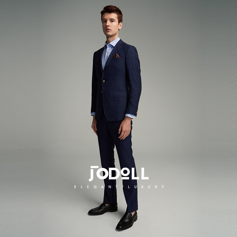 JODOLL乔顿【桑蚕丝羊毛】西服套装商务正装修身格纹西裤西装套