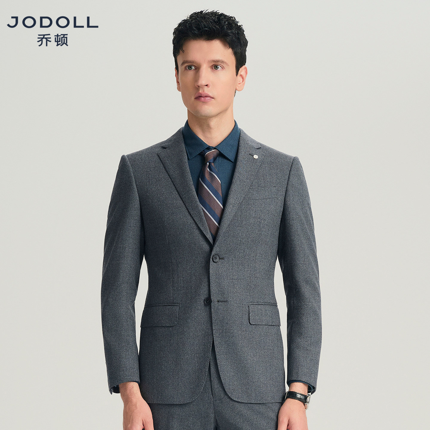 JODOLL乔顿气质灰色西服套装上衣男士商务修身单西羊毛小西装外
