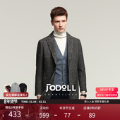 领中长款 JODOLL乔顿男潮流休闲格子绵羊毛大衣冬季 商务西装 呢外套