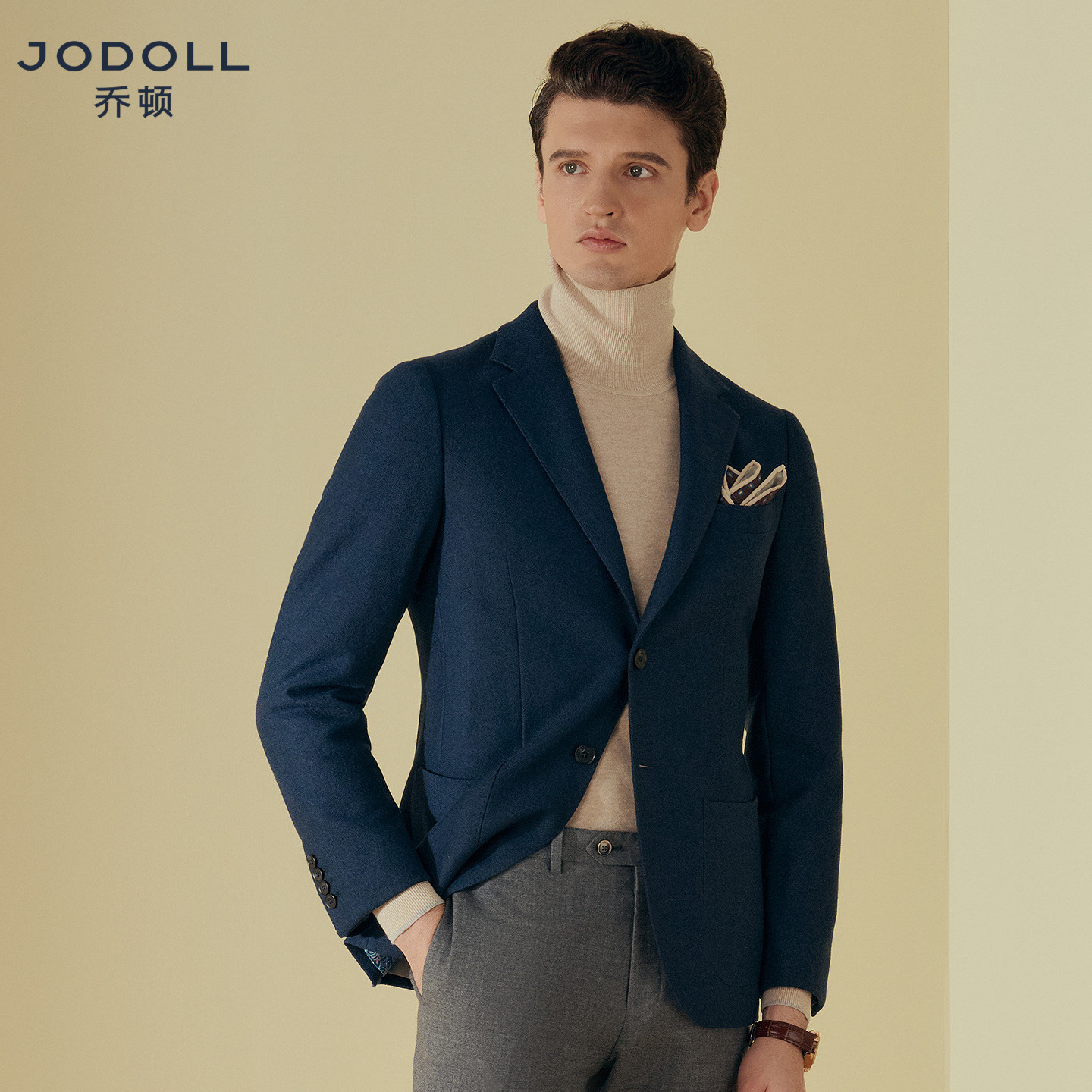 JODOLL乔顿咖色正装单西英伦商务休闲修身西服男绵羊毛小西装外