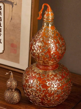 朱炳仁铜黄铜葫芦中式装饰摆件