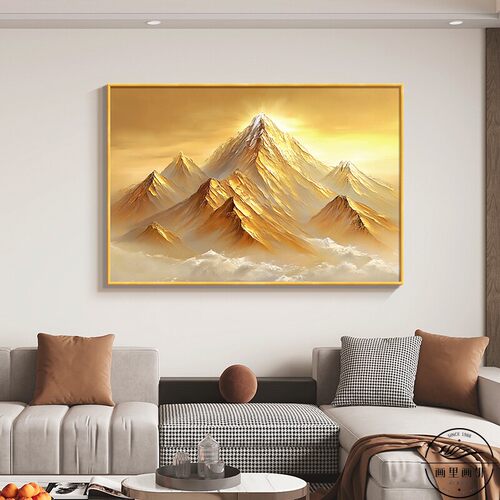 日照金山沙发背景墙装饰画现代简约2025客厅新款挂画背有靠山壁画