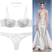 维多利亚刺绣秘密小胸聚拢性感内衣女薄款 蕾丝半杯文胸防下垂套装