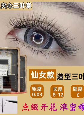 松之崎3D仙女三叶草睫毛网红爆款超软中间2根加密型三叶仙子睫毛