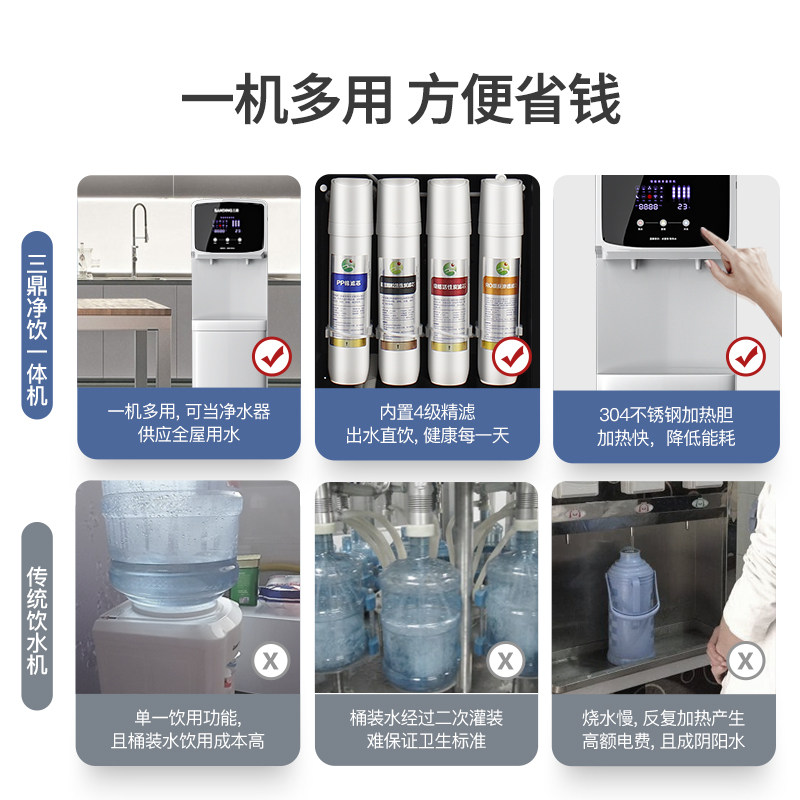 三鼎家用净化饮水机立式净水器直饮加热RO过滤一体机商用直饮水机