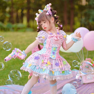 儿童彩虹裙子演出服cos小洋裙多巴胺生日连衣裙女童洛丽塔公主裙