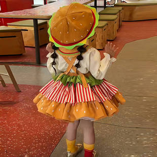 儿童万圣节cos服装女童薯条汉堡熊洛丽塔裙子女宝多巴胺长袖套装