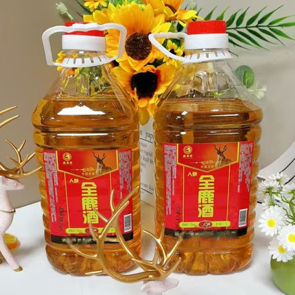 吉林梅花鹿茸血鹿鞭鹿尾巴酒全鹿酒52度约五斤包邮酒色金黄高粱酒