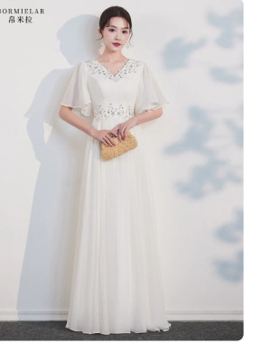 2025新款大合唱演出服长裙女成人主持人舞台表演服装优雅晚礼服春