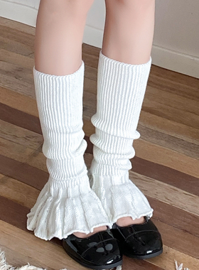 荷叶边小腿堆堆袜喇叭口显瘦针织袜套日系辣妹条纹灰色腿套配皮鞋