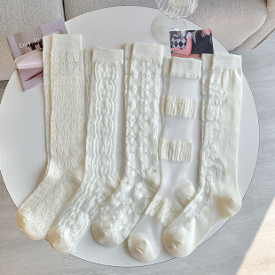 白色卡丝袜子女夏季 透明水晶小腿袜及膝高筒jk日系甜美长筒袜 薄款