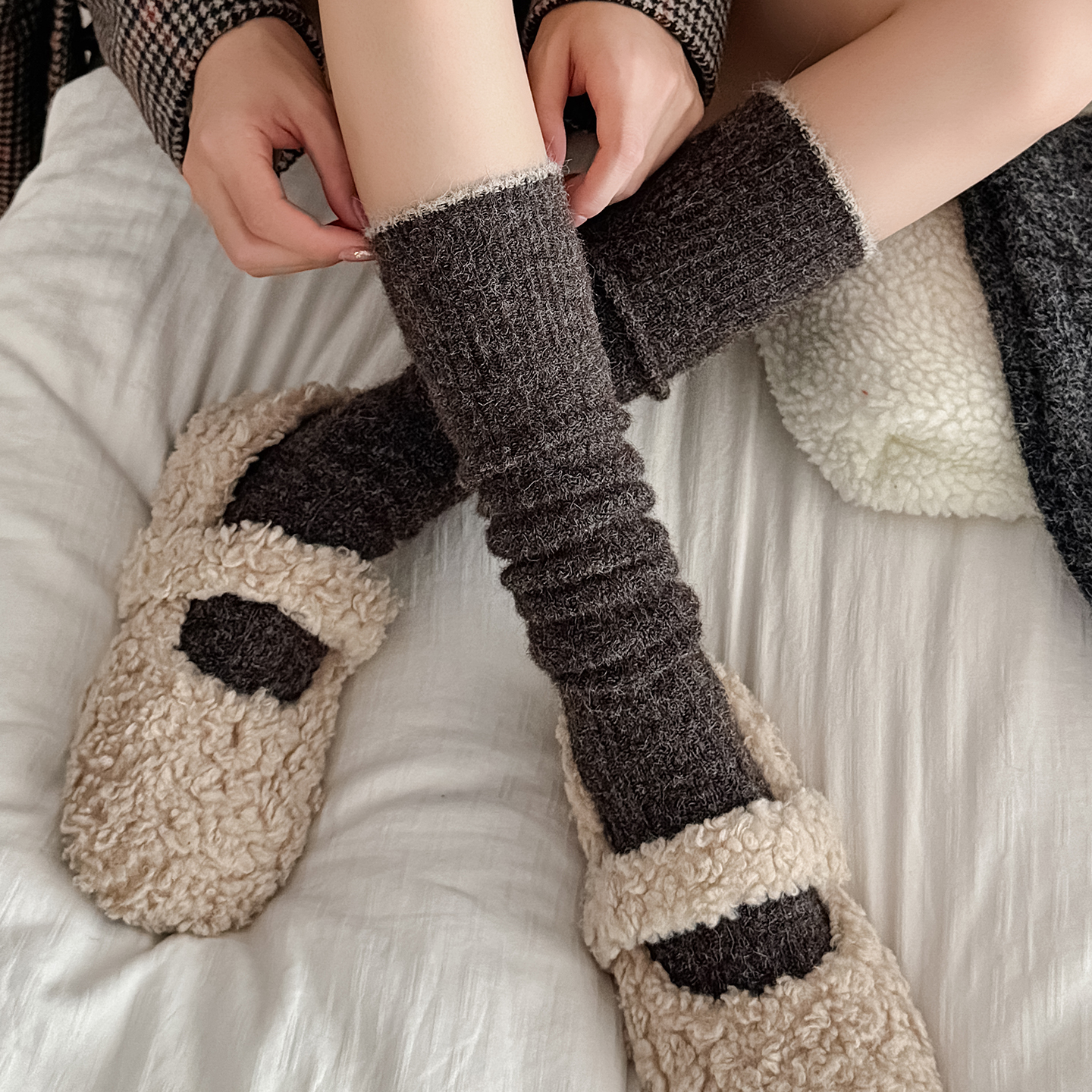秋冬加厚加绒韩系及膝小腿袜