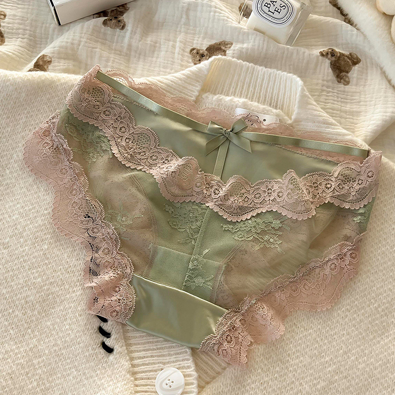 甜美少女蕾丝花边蝴蝶结镂空内裤