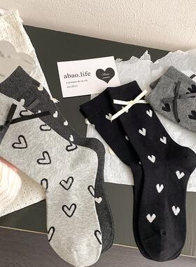 灰色爱心蝴蝶结袜子女中筒袜春夏新款日系甜美秋季jk长袜配小皮鞋