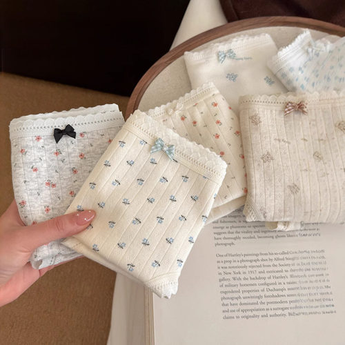 复古甜美碎花蝴蝶结可爱三角裤