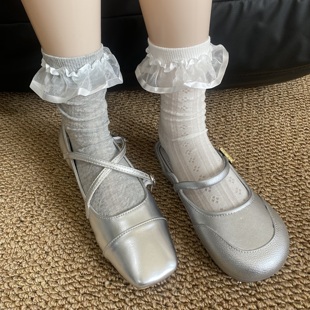 薄款 白色花边袜子女夏季 镂空芭蕾风中筒袜日系jk学院风甜美堆堆袜